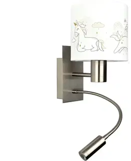 Svietidlá BRILAGI - LED Flex. lampa BOBO 1xE27/25W/230V + LED/3W m. chróm/biela/jednorožce BG1556+BG5579