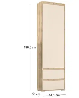 Šatníkové skrine NABBI Thebes PB-1D2DRWS jednodverová predsieňová skriňa dub artisan / champagne