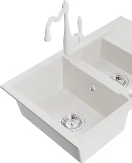 Kuchynské drezy MEXEN/S MEXEN/S - Gaspar granitový drez 1.5 s odkvapkávačom vrátane batérie Carla, biela 6507-20-670700-20