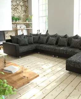 Sedacie súpravy XL DELIFE Pohovka v tvare U Clovis XL čierna s opierkou modulárna