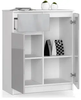 Komody a skrinky Moderná, vysoká komoda NIKOL80, biela / metalický lesk