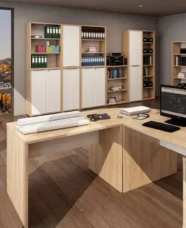 Obývacie steny KONDELA Rioma pracovňa dub artisan / biela