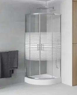 Vane MEXEN/S - Rio štvrťkruhový sprchovací kút 90 x 90, dekor/mráz, chróm + vanička Rio 863-090-090-01-20-4710