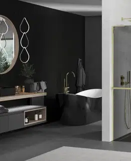 Sprchové dvere MEXEN/S - Kioto+ L Sprchová zástena WALK-IN s poličkou a držiakom uterákov 80 x 200, grafit, zlatá 800-080-123-50-40