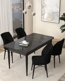Jedálenské sety Dining Table & Chairs Set (5 Pieces) Arp - Black Marble, Black