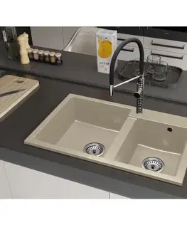 Kuchynské drezy KONDELA Tori granitový kuchynský drez so sifónom 80x50 béžová