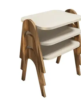 Konferenčné stolíky Sada odkladacích stolíkov (3 kusy) Paris - Walnut, Cream