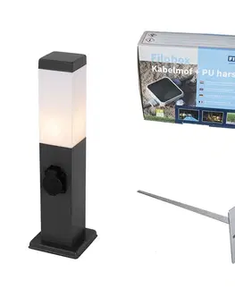 Zahradne stlpove lampy Vonkajšia lampa tmavosivá 45 cm so zásuvkou IP44 - Malios