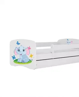 Postele pre dievčatá Detská Posteľ. Babydreams+Sz+M Biely 80x160 Slon