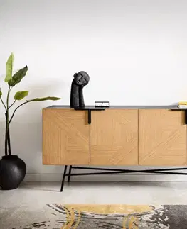 Komody DELIFE Komoda Mikkusu 175 cm bambus prírodná mango čierna 4 dvierka kov čierna