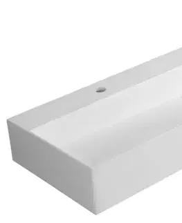 Umývadlá SAPHO - CUBIS umývadlo, liatý mramor, 120x40cm, dva otvory pre batériu, biela CU120-2