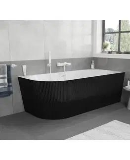 Vane MEXEN/S - Silo voľne stojaca rohová vaňa pravá reliéf 170 x 80, biela/čierna, sifón a prepad biela 52891708075P-20