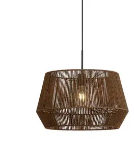 Závesné svietidlá Hanglamp zwart met bruine papieren touw kap 50/50/30 - Combi 1