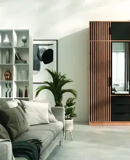 Šatníkové skrine Nadstavba na skrinu INDI LUX  3D, wotan/čierne lamely