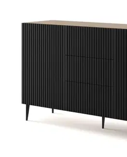 Komody ArtBm Komoda RAVENNA B 2D3S 150 | dub artisan / čierna matná Prevedenie: Dub artisan / čierny mat  / zlaté nohy