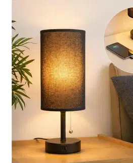 Lampy BRILAGI - Stolná lampa s USB portom TABLON 1xE27/25W/230V čierna BG3666+BG3682