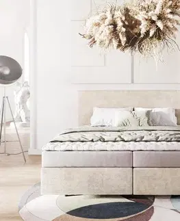 Postele Boxspring DELIFE Boxspring posteľ Dream-Well 180×200 cm manšester béžová s matracom a topperom