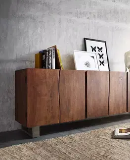 Komody DELIFE Komoda Live-Edge 220 cm akácia hnedá masív 6 dvierka