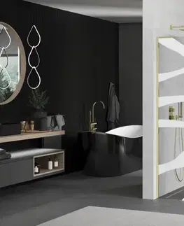 Sprchové dvere MEXEN/S - Kioto L Sprchová zástena WALK-IN 90 x 200, biely vzor, zlatá 800-090-103-50-97