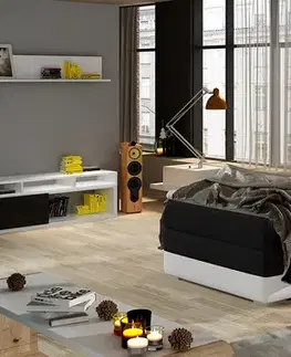 Postele NABBI Alessandra 90 L čalúnená jednolôžková posteľ čierna / biela