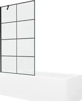 Sprchové dvere MEXEN/S - Cubik obdĺžniková vaňa 150 x 70 cm s panelom + vaňová zástena 100, čierna vzor 550315070X9510007077