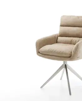 Jedálenské stoličky DELIFE Otočná jedálenská stolička Abelia-Flex s opierkami mikrovlákno béžová vintage krížová podstava široká nerezová oceľ 360° otočná hojdacia funkcia