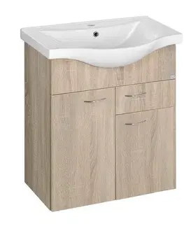 Kúpeľňový nábytok AQUALINE - KERAMIA FRESH umývadlová skrinka,1 zásuvka, 60,6x74x34cm, dub platin 50066