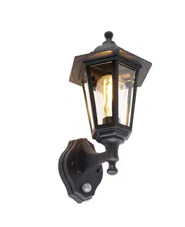 Vonkajsie svetlo so senzorom Klasická vonkajšia nástenná lampa čierna s pohybovým senzorom - New Haven