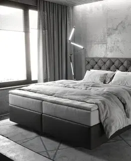 Postele Boxspring DELIFE Boxspring posteľ Dream-Great 180x200 cm mikrovlákno antracitová vintage s vreckovou pružinovou matracou a visco topperom