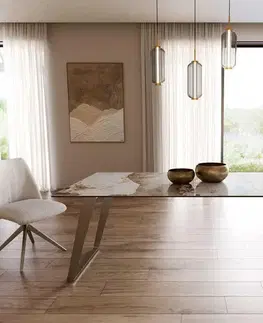 Jedálenské stoly DELIFE Jedálenský stôl Edge 200x100 keramika Minas Melange bielo-béžová nerezová oceľ šikmý