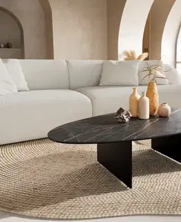 Konferenčné stolíky DELIFE Konferenčný stolík Edge oválny 140×75 cm keramika Laminam® Noir Desir hnedá Salto kov čierna