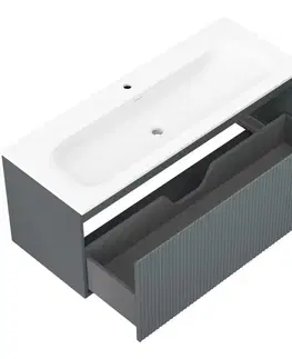 Kúpeľňový nábytok MEXEN/S - Rivel kúpeľňová skrinka 120 cm s umývadlom Vela, 1 šuplík, reliéf, grafit mat/biela mat - 91A20-12047-1-BF66-W23M0 91A20-12047-1-BF66-W23M01