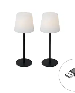 Lampy Sada 2 čiernych nabíjateľných stolových lámp 40 cm IP54 - Jude