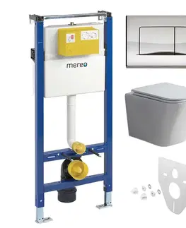 Záchody Mereo WC set - Smart flush rimless WC hranaté, modul pre sadrokartón, chróm hranaté tlačidlo lesklé MM02NSETRT322