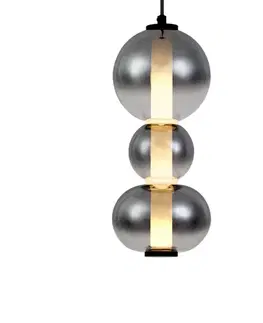 Závesné svietidlá Art Deco závesná lampa čierna s dymovým a čírym sklom 3-svetlá vrátane LED - Lizzy