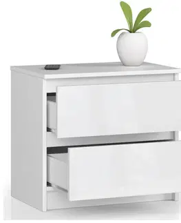 Nočné stolíky Dizajnový nočný stolík KARIN60, biely / biely lesk