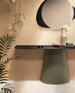 Konzolové stolíky DELIFE Konzolový stolík Edge zaoblený tvar 180×40 cm keramika Laminam® Noir Desir hnedá Conos kov titánová farba