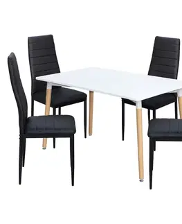 Jedálenské sety Jedálenský stôl UNO 140x90 biely + 4 stoličky SIGMA čierne