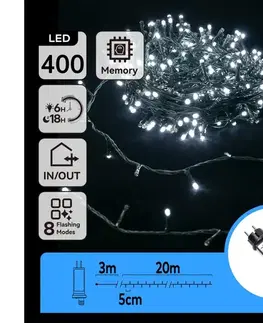 LED osvetlenie  B.V.  - LED vonkajší svetelný reťazec 400×LED / 8 režimov, 23 m, IP44, studená biela B103031OR