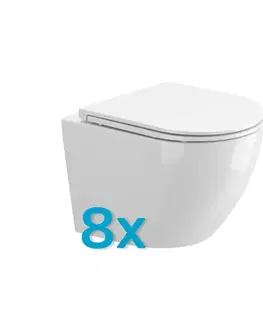 Doplnky do kúpeľne Mereo WC závesné kapotované, RIMLESS, 490x370x360, keramické, vr. sedátka CSS123, 8ks VSD82S8