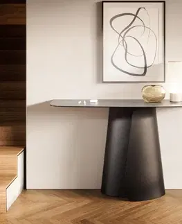 Konzolové stolíky DELIFE Konzolový stolík Edge zaoblený 140×40 cm keramika betón sivá Livos kov čierna