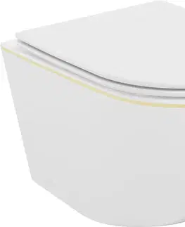 Záchody MEXEN - Lena Závesná WC misa vrátane sedátka s slow-slim, duroplast, biela/zlatá linka 30224005
