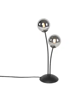 Stolné lampy Moderná stolná lampa čierna 2-svetlá s dymovým sklom - Atény