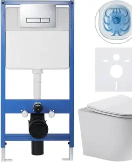 Záchody CERANO - Kompletný podomietkový WC set Lite/Cesso - biela lesklá - WC tlačidlo Slim, chróm - predstenová inštalácia/sadrokartón - 49x36 CER-8050BD11
