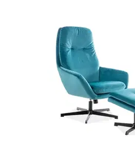 Kreslá Relaxačné kreslo s podnožkou FORD VELVET Tyrkysová