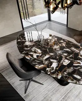 Jedálenské stoly DELIFE Jedálenský stôl Edge oválny 280x130 cm keramika Iris FMG Agatablack Infinity kov čierna