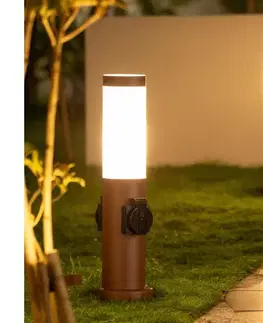 Predlžovacie káble BRILAGI - Vonkajšia lampa s 2 zásuvkami SCHUKO NOVA 1xE27/15W/230V 40 cm IP44 hnedá FG-KH142PSH-40-2SO-RUST