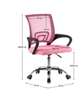Kancelárske stoličky KONDELA Dex 4 New kancelárska stolička s podrúčkami ružová / chróm