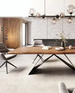 Jedálenské stoly DELIFE Jedálenský stôl Edge 260x100 XL akácia hnedá podstava v tvare V plochá oceľ čierna Live-Edge
