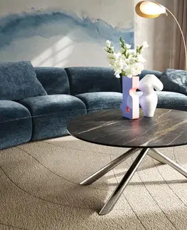 Konferenčné stolíky DELIFE Konferenčný stolík Edge okrúhly 90x90 cm keramika Laminam® Noir Desir hnedá Sarity nerezová oceľ kefovaná